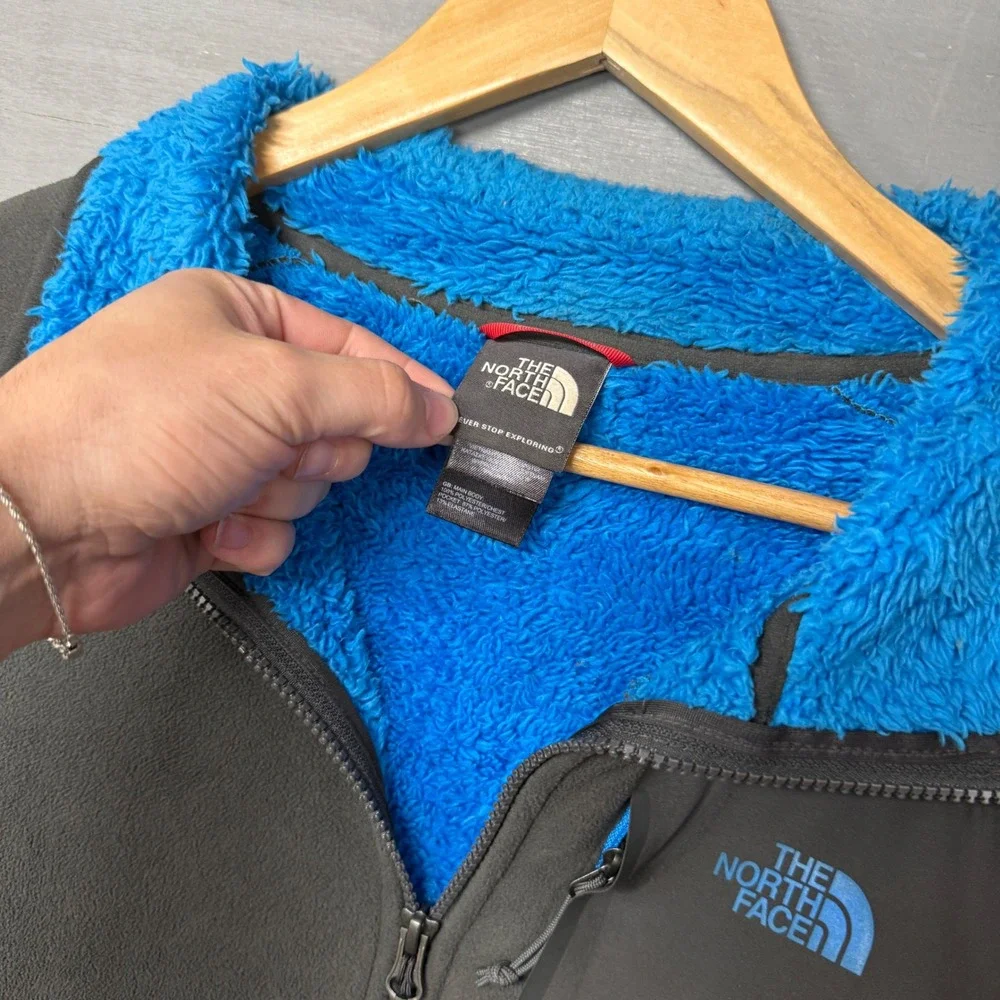 The North Face Fleece Jacket Grey Blue Full Zip Sherpa Lined‎ Mens Large